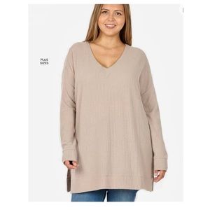 ZENANA
Oversized Thermal Waffle Knit V-neck High-low Side Slits Sweater